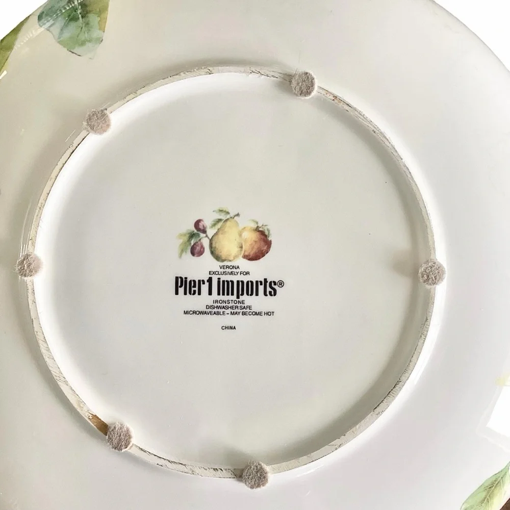 Pier 1 Fruit Motif Large White Serving Bowl Green, Yellow, Red, Purple Accents